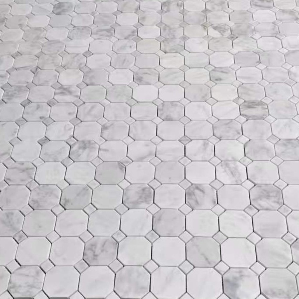 C800XP Italian Carrara White Marble 2″ Octagonal Mosaic Wall Floor Polished