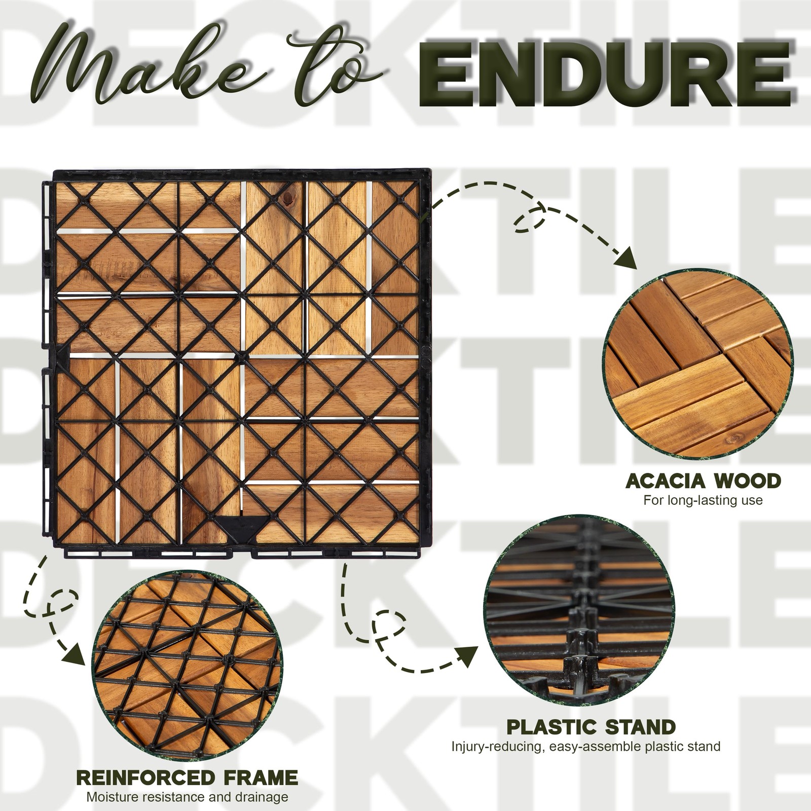 Interlocking Acacia Wood Deck Tiles, 9-Pack, 12 Slats, Waterproof Outdoor Flo…