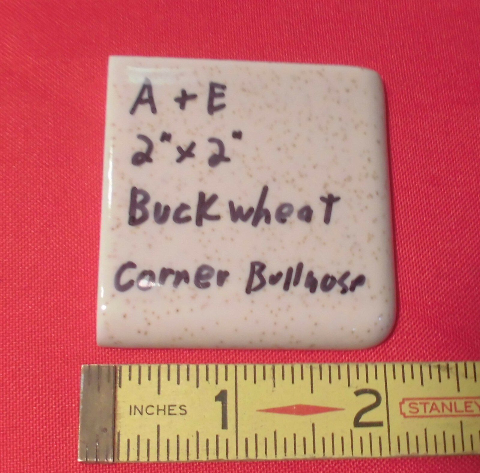 Buckwheat 2″ X 2″ X 5/16″ Ceramic Surface Bullnose Corner Tile; made 1940’s