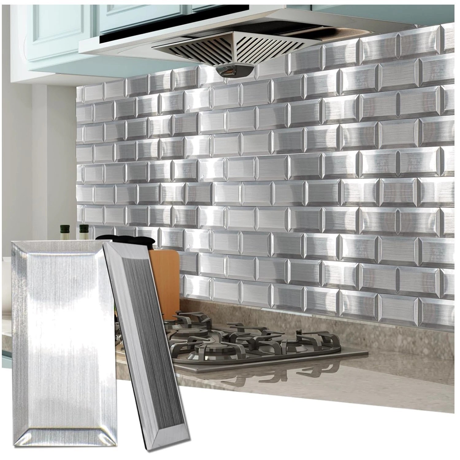 Modern Stainless Stick-On Subway Tiles, 100-Pcs, 3D Texture