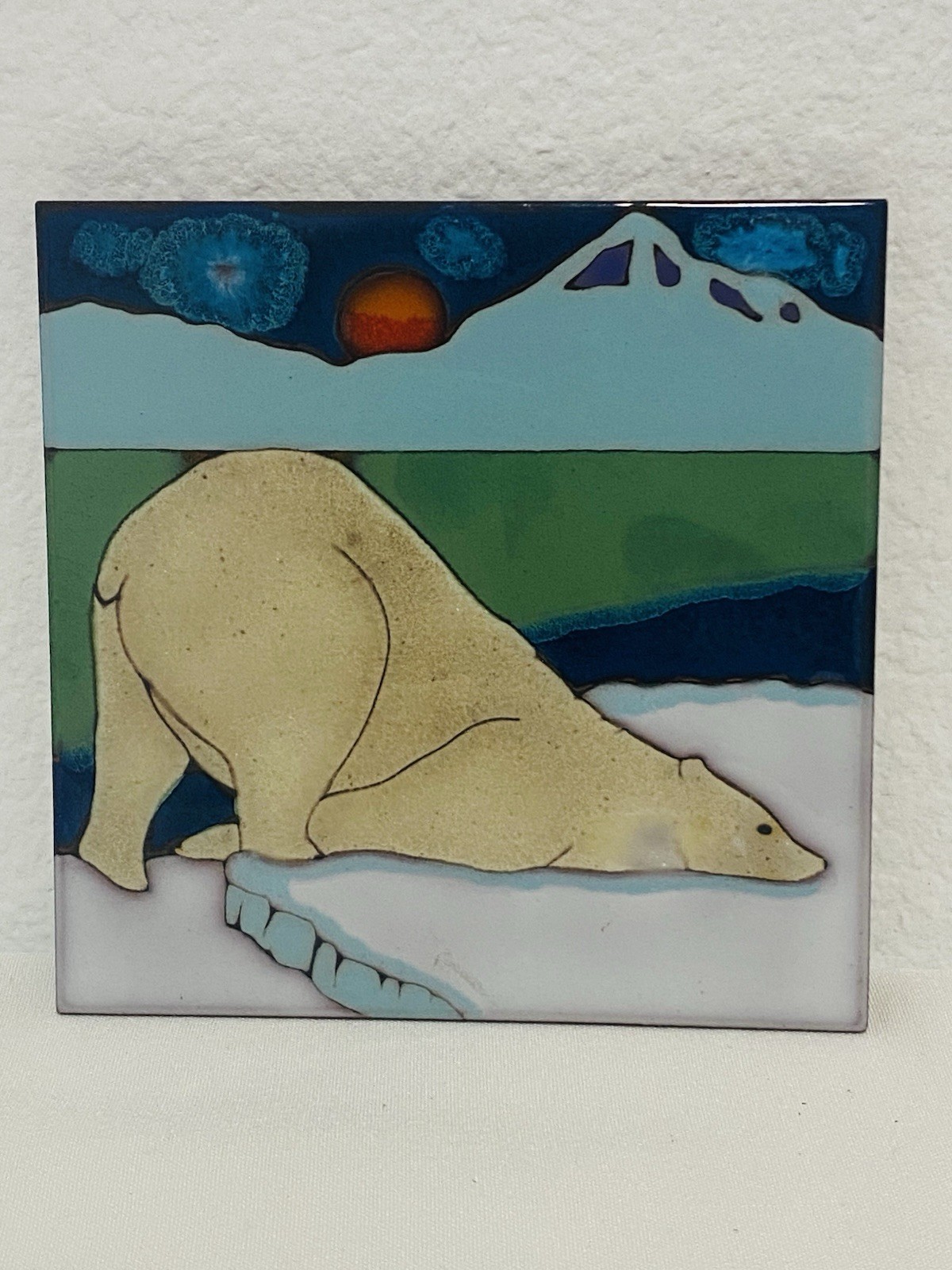 Ceramic Tile Aurora Polar Bear Hot Plate, Trivet Backsplash Installation Art