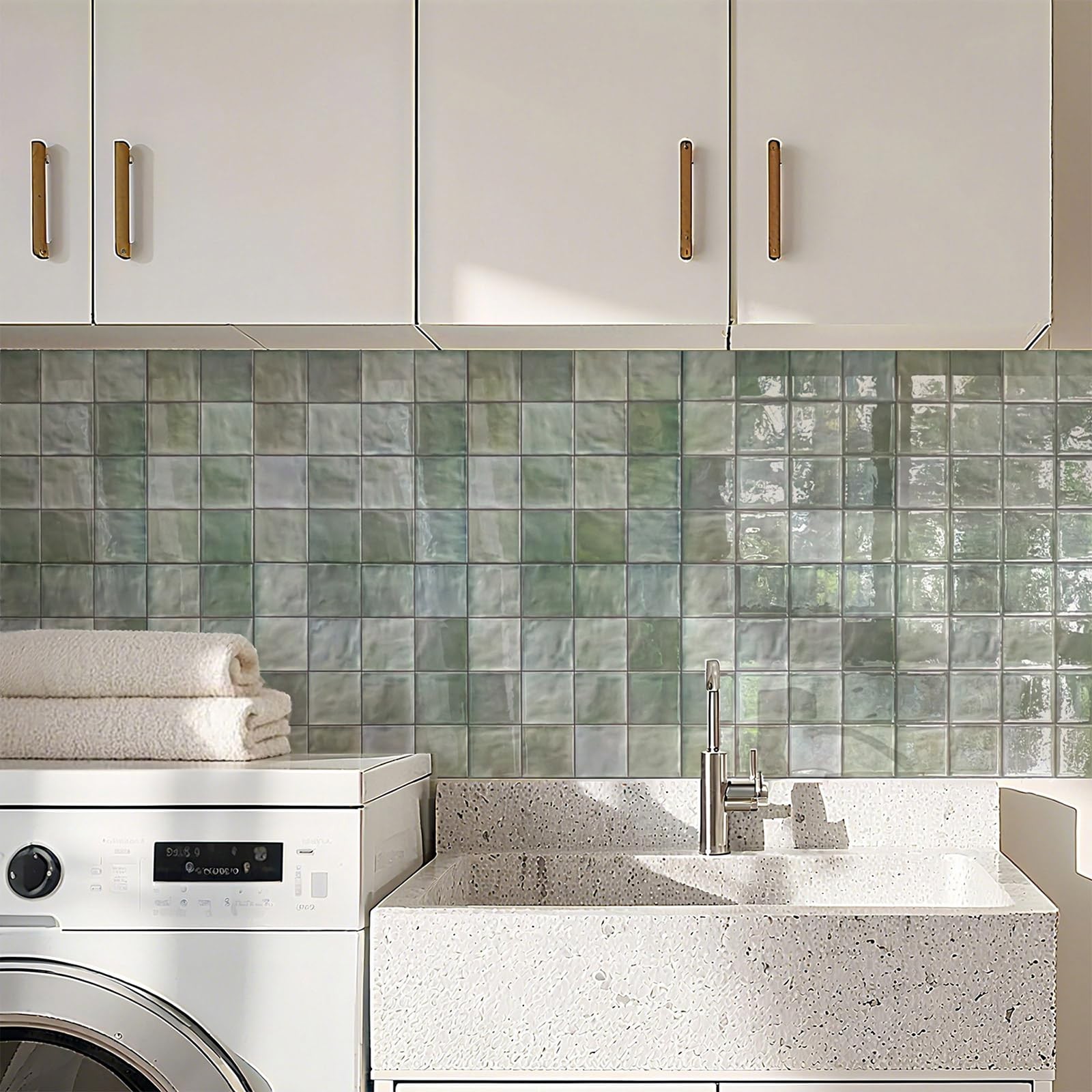 5 Pcs Peel and Stick Backsplash,3D Adhesive Wall Tiles-Spring Moss