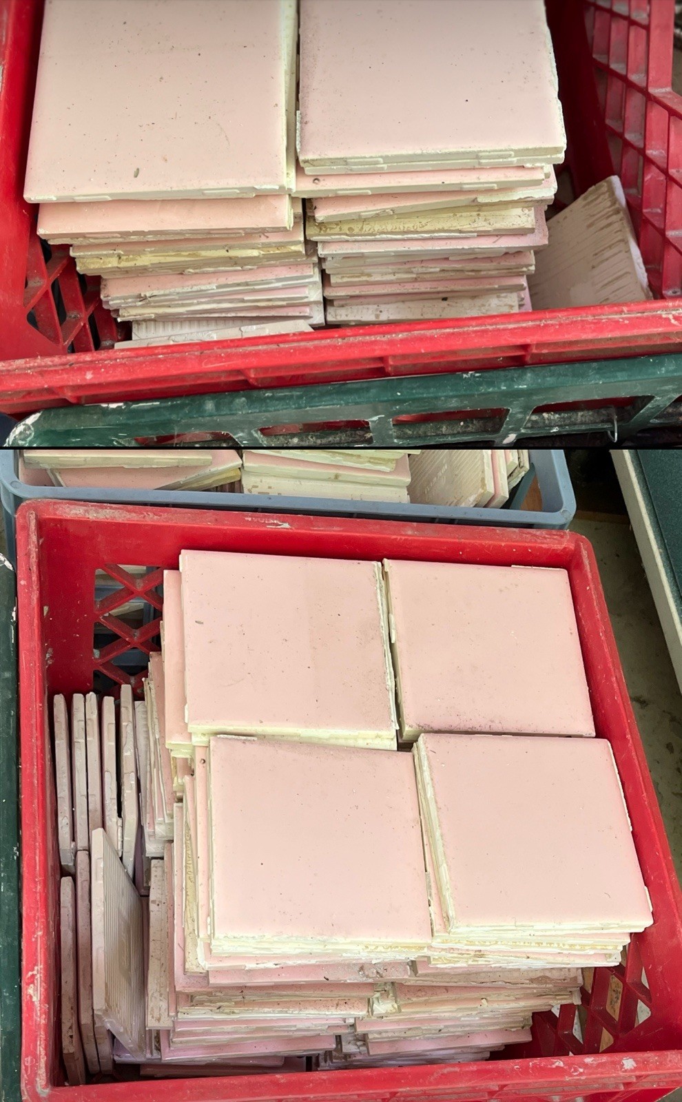 Vtg Lot 100’s-PINK Mosaic Tile USA Company-4 3/8″ Square Ceramic-Reclaimed-Ohio