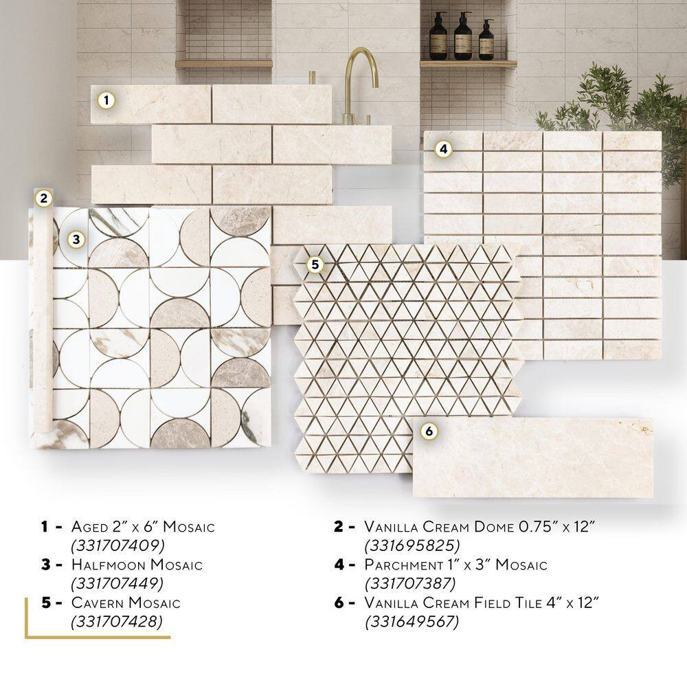 Cavern Vanilla Cream 11 In. X 10.875 In. Triangle Honed Marble Wall and Floor Mo