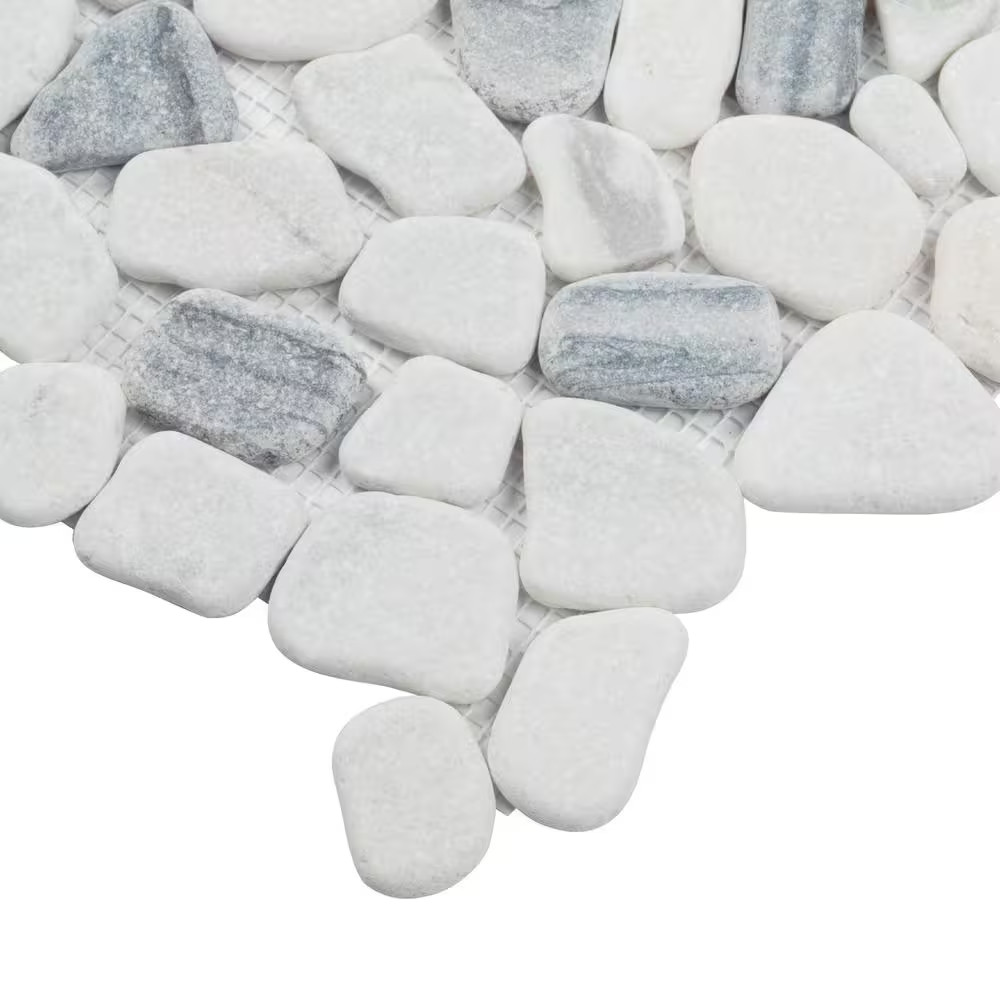 Black and White Pebbles 12 In. X 12 In. X 10 Mm Tumbled Marble Mosaic Tile (0.9