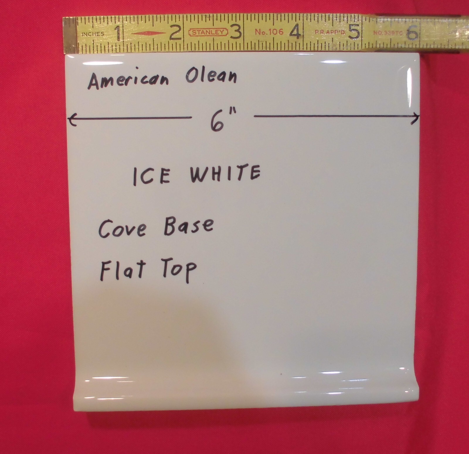 1 pc. Glossy Ice – Arctic White: Flat Top; base/cove Ceramic Tile: 6″ X 6″ NEW