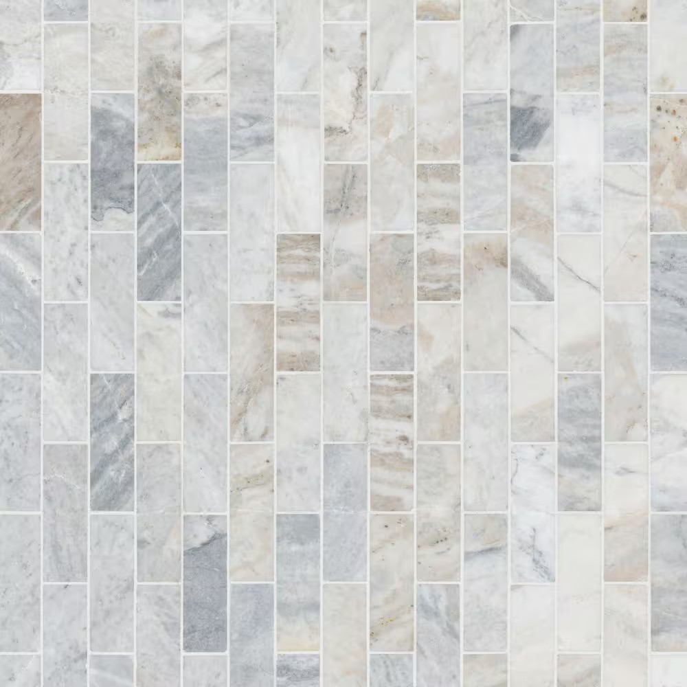 Capri Blue Subway 12 In. X 12 In. X 0.38 In. Honed Marble Mesh Mounted Mosaic Fl