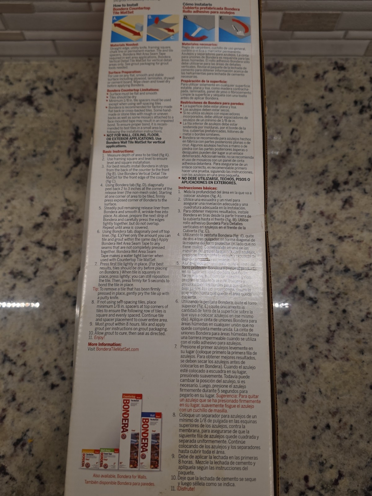 Grace Bondera Adhesive Tile MatSet 16” x 7.5’’ NEW ( 10sqft) Countertop