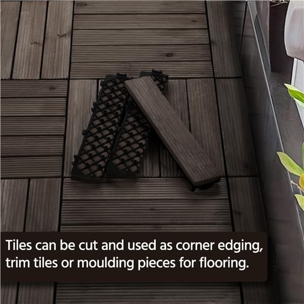 27PCS Interlocking Wooden Flooring Patio Deck Tiles Solid Wood Tiles, 12 x 12in