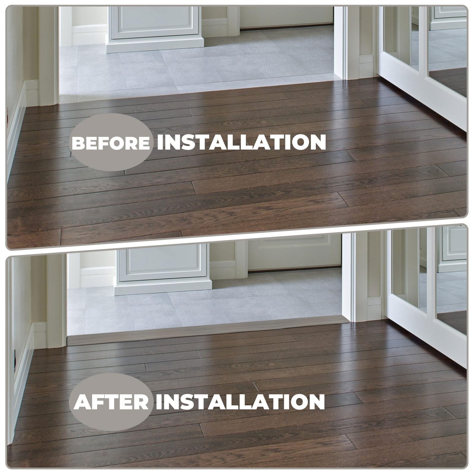 Door Threshold Ramp Floor Transition Strip 0.6” (H) 72”(L), Wood Grain Gray