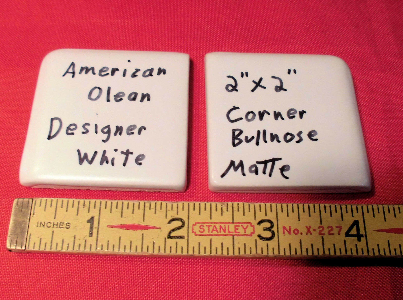 2 pcs. *Designer White* Ceramic Surface Type Tile 2″ X 2″ matte corner bullnose