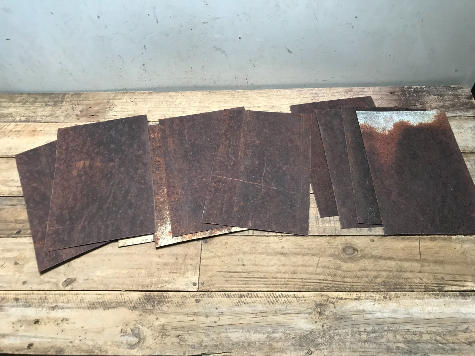 10 Rusty Galvanized Patina Sheet Metal 12″ x 7 1/2 – 8″ Wall Tile Art Garden (A)