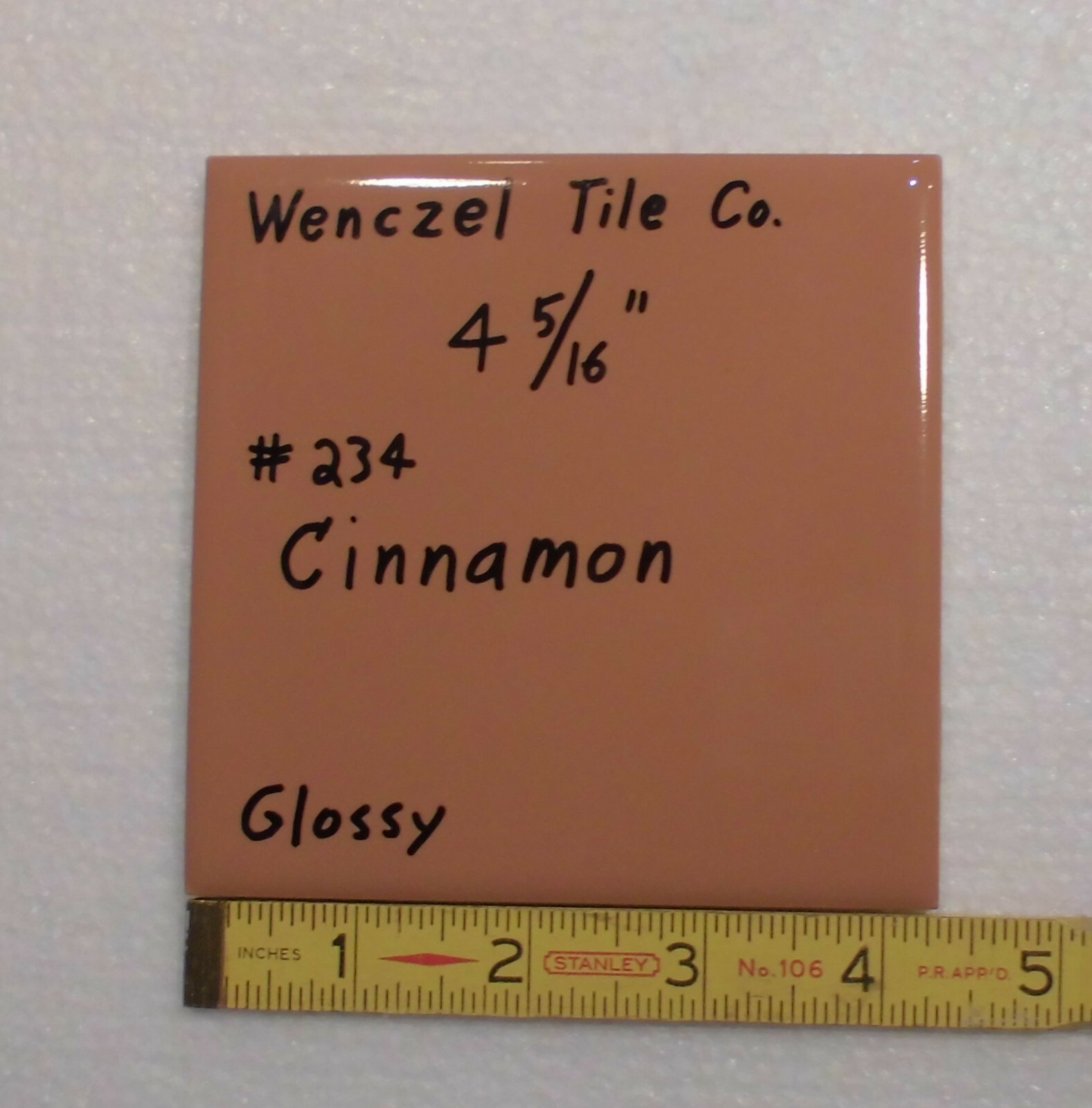 1 pc. Cinnamon – Light Brown: Glossy Ceramic Tile: Wenczel Co. 4-5/16″ NEW