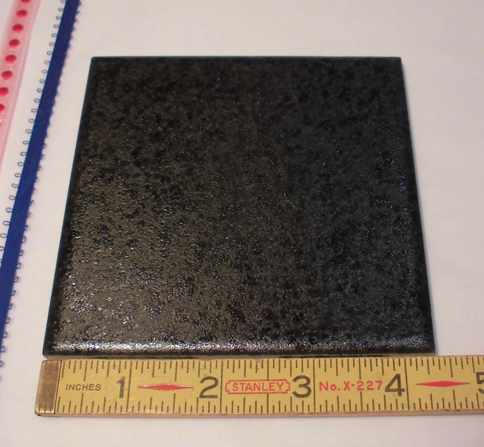 1 pc. Ceramic Tile *Jet Black* by Mid-State Co. 4-3/8″ (NOS) Textured Glaze