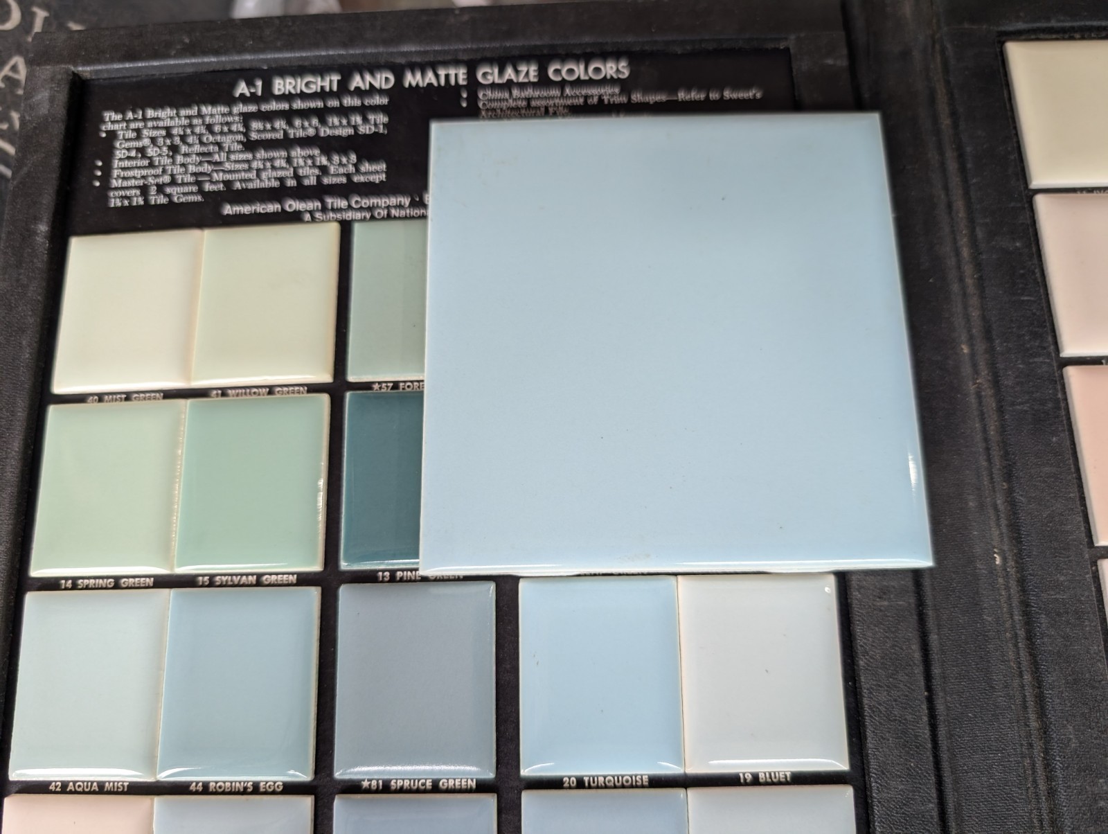 2 pcs American Olean Vintage Ceramic Wall Tile 4-1/4″ #20 “Turquoise” 1950s USA