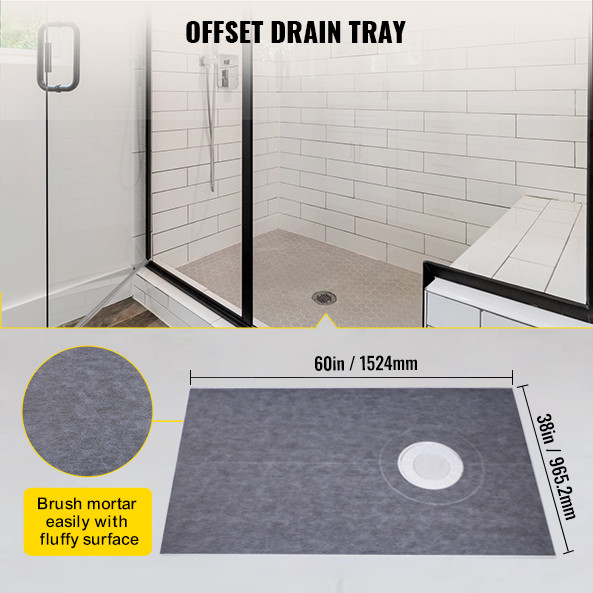 VEVOR Shower Curb Kit 38″x60″ with Offset Drain ABS Waterproofing