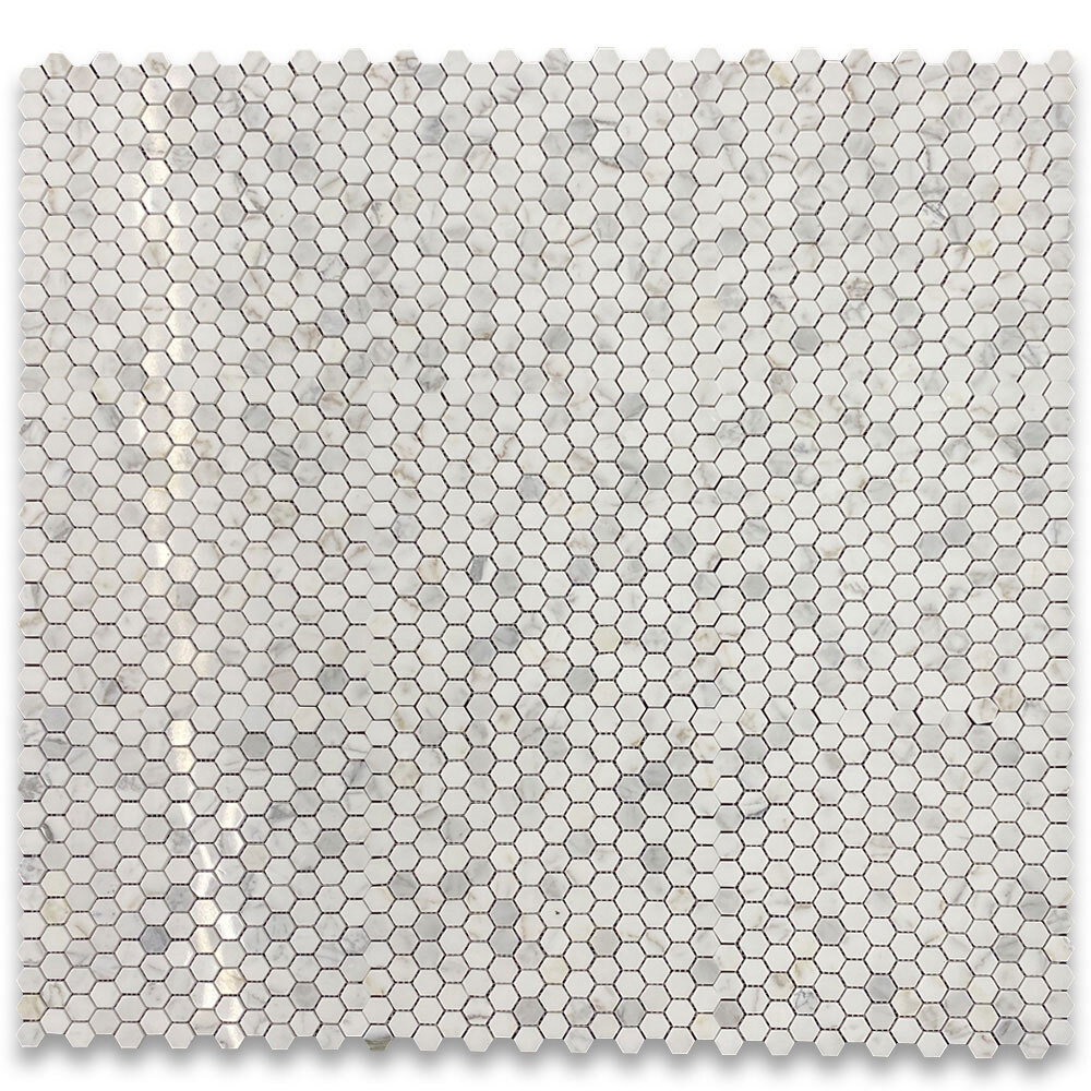 L31XP 1″ Hexagon Statuary Statuario White Italian Marble Mosaic Tile Polish