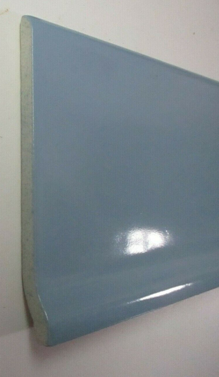 1 Tile Mannington USA 6″ Gloss Blue Gray Bullnose Cove Base Radius Ceramic Wall