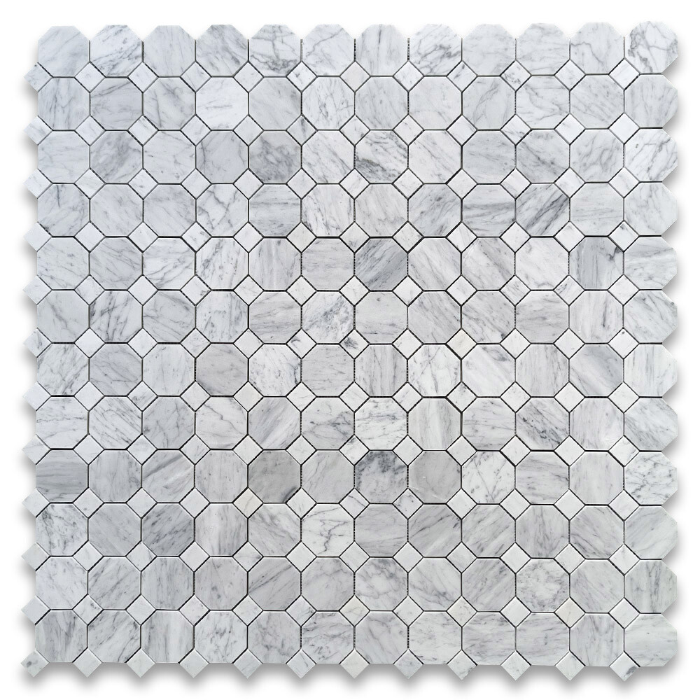 C810XH Carrara White Marble 3″ Octagon Mosaic Wall Floor Tile Matte Venato