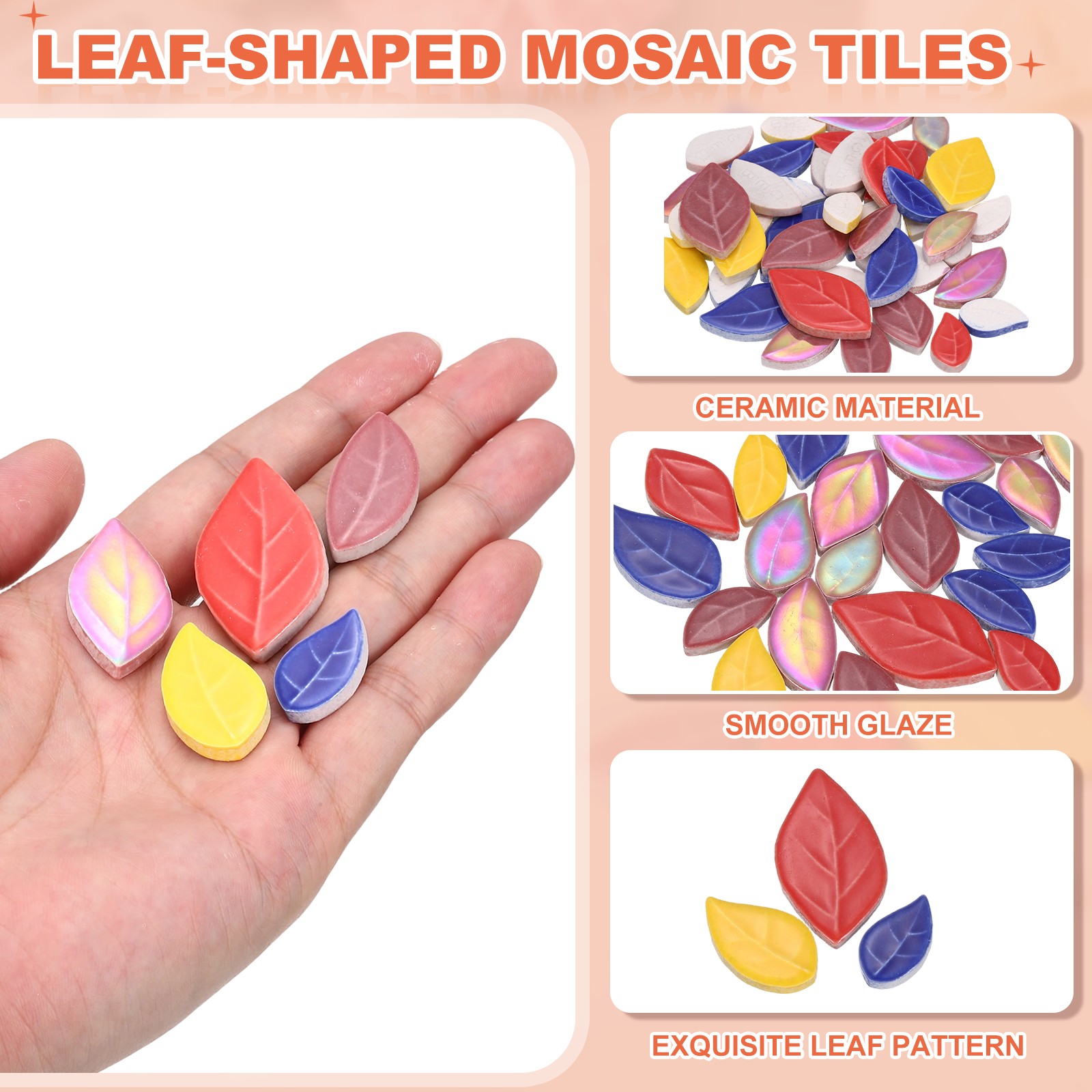 0.44LB Leaves Ceramic Mosaic Tiles for Crafts Bulk for Home Decor Green