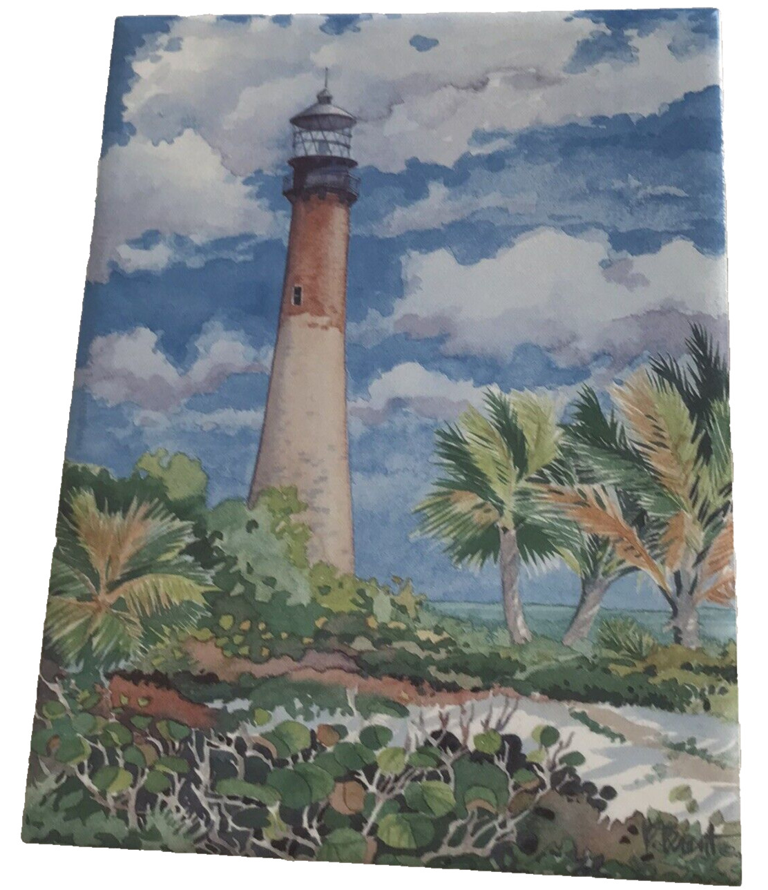 Tropical Ocean Lighthouse Accent & Decor Tile Art 6″x8″ Cactus Palm Trees SM62