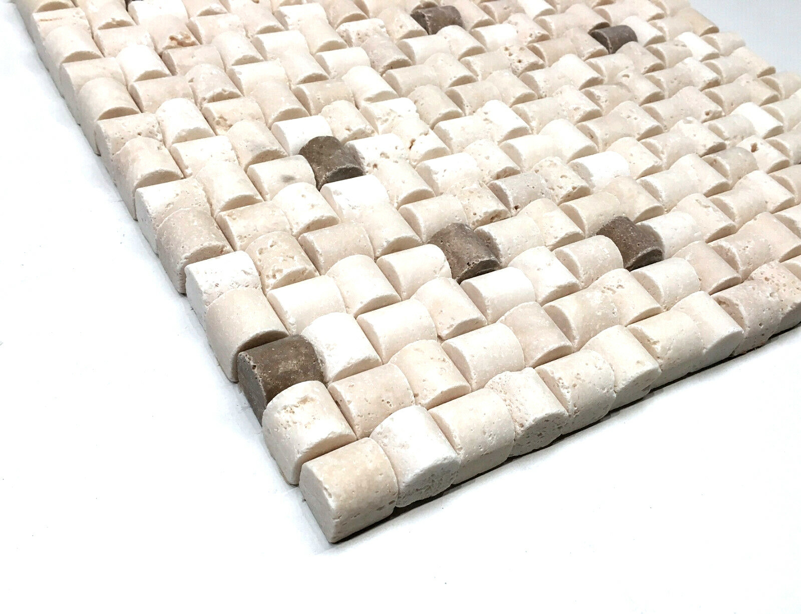 Light Bamboo with Noce Travertine Mosaic Tile Backsplash Wall (SOLD PER PIECE)