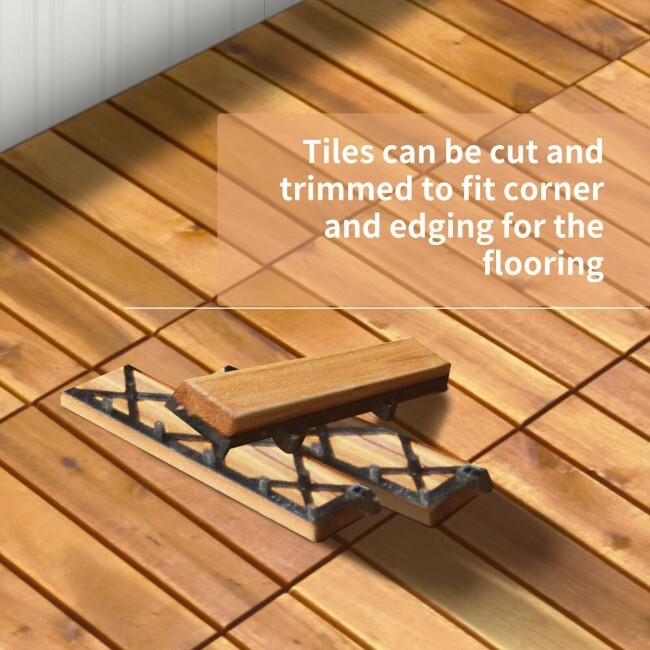 Costway 27PCS 12″ x 12″ Acacia Wood Deck Tiles Interlocking Patio Stripe Pattern