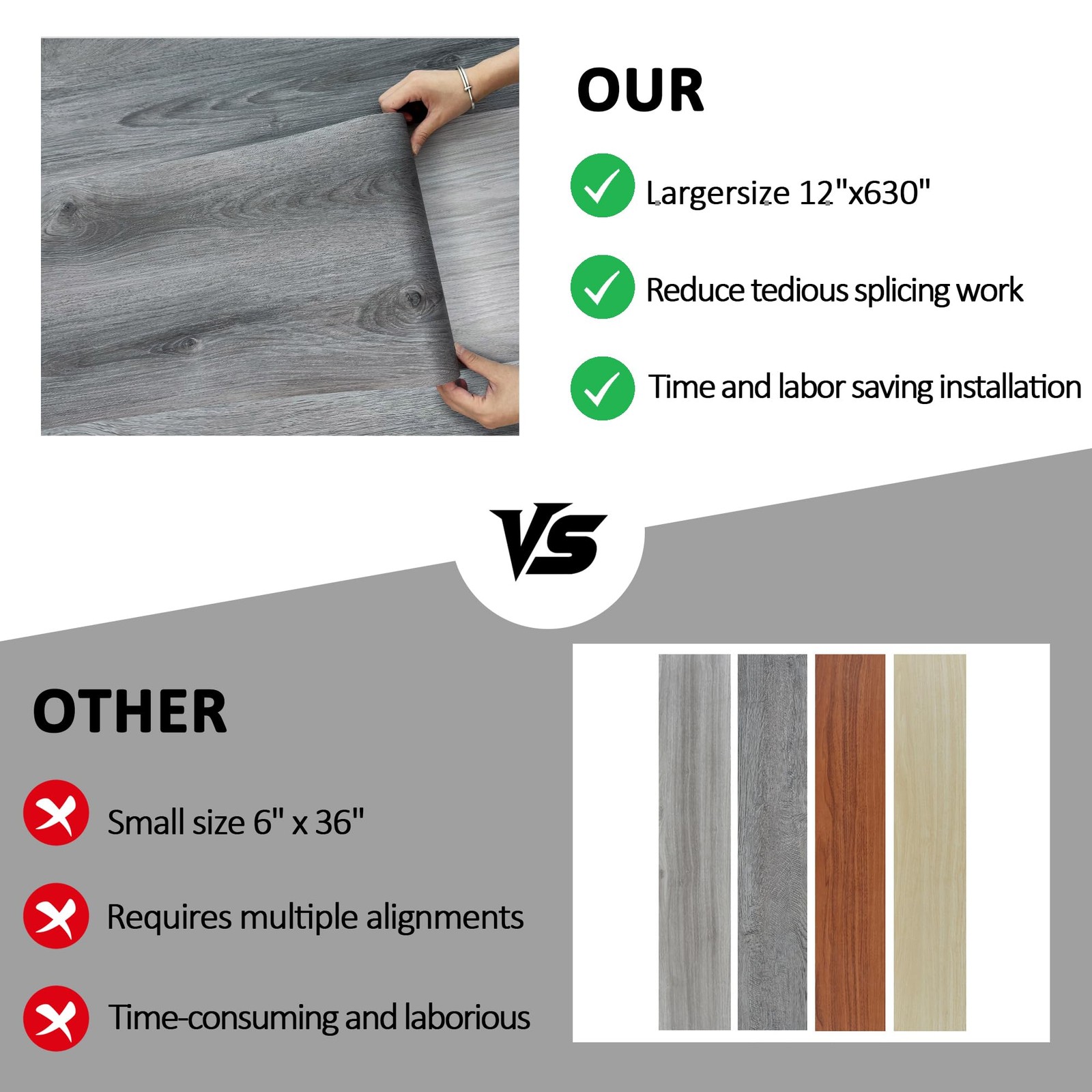 Wood Look Vinyl Flooring Roll,11.8″X197″,Peel & Stick Floor Tile