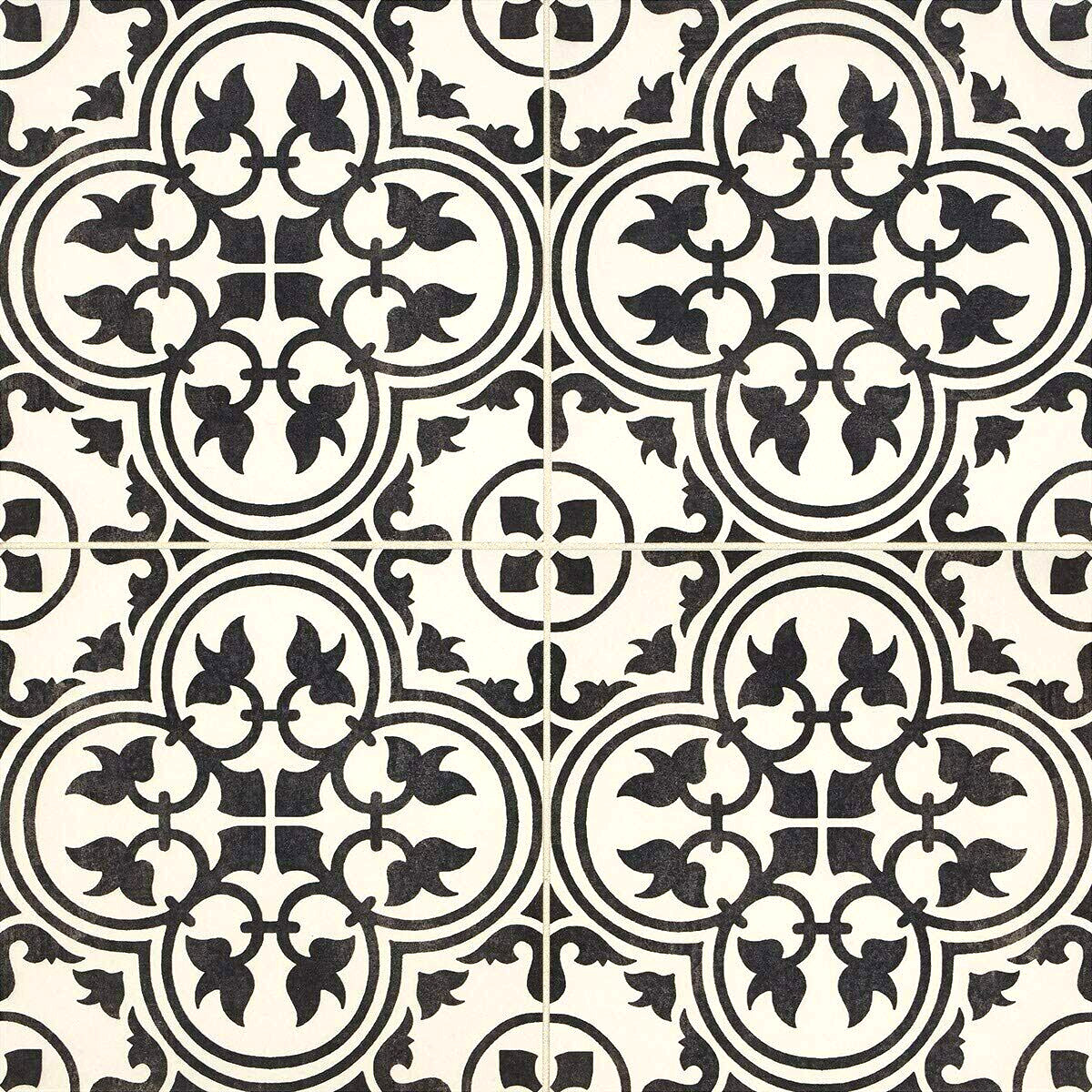 12×12 Flora Black White Encaustic Decorative Ceramic Floor Wall Tile (BOX OF 10)