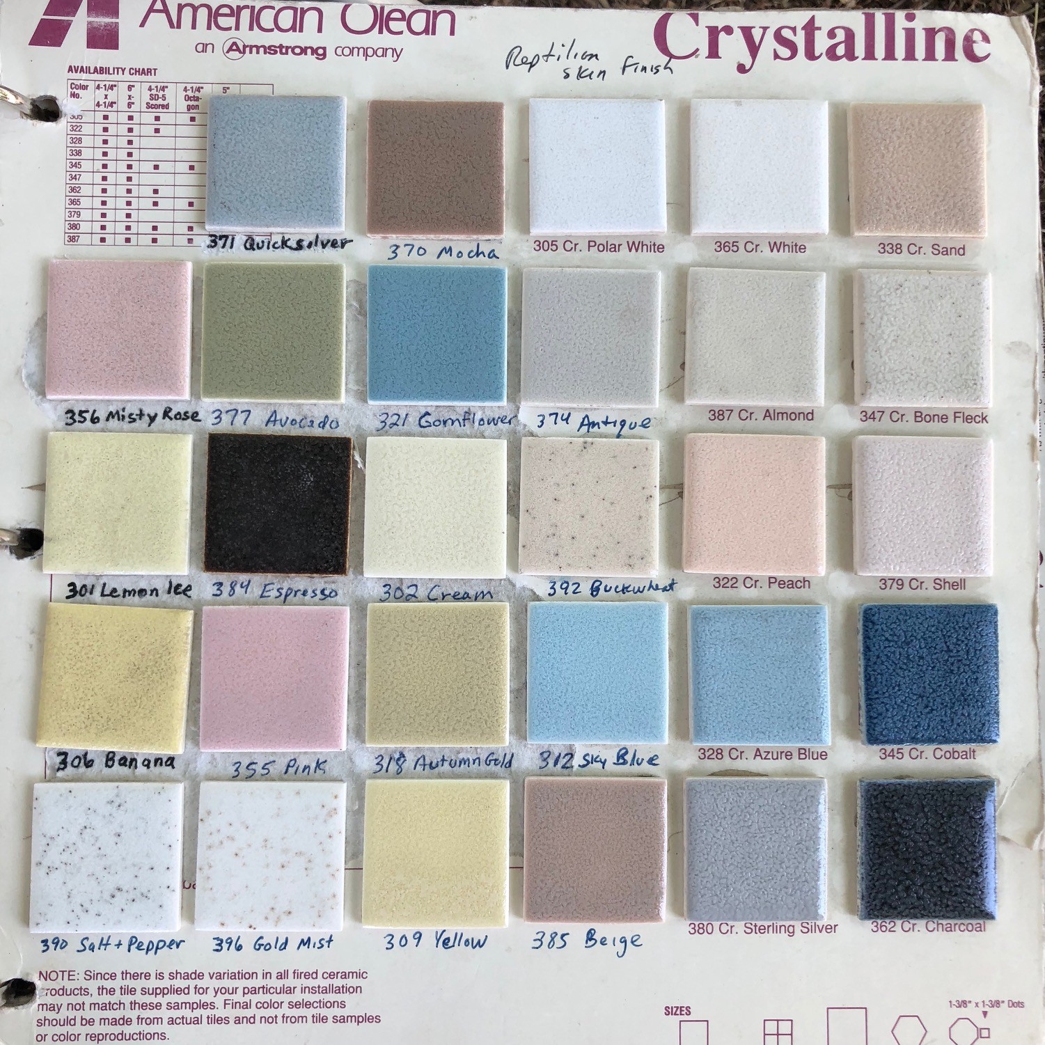 Discontinued American Olean 4 1/4″ field Tile Counter Edges & many other trim