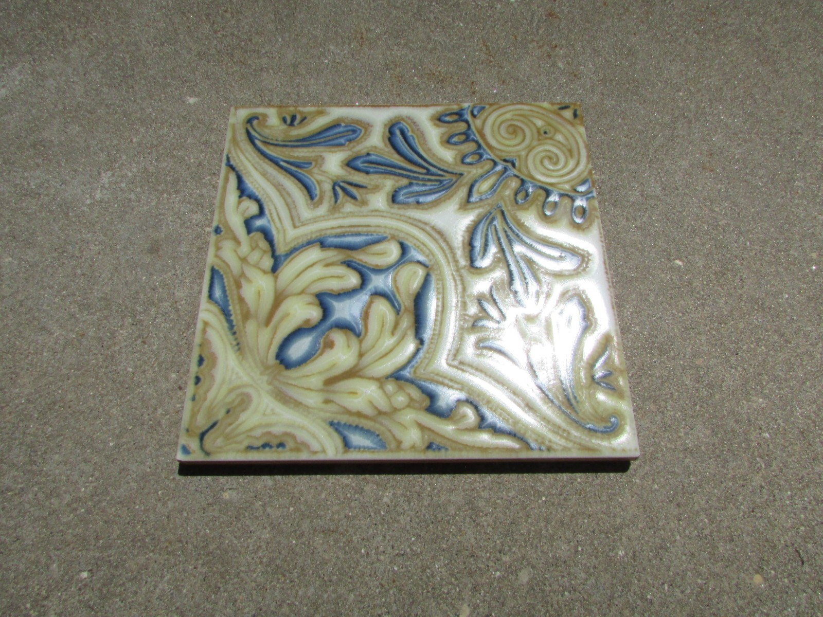 Beige Brown Blue White Patterned 8″ Square Tile ITALY P72-73 Home Decor Accent