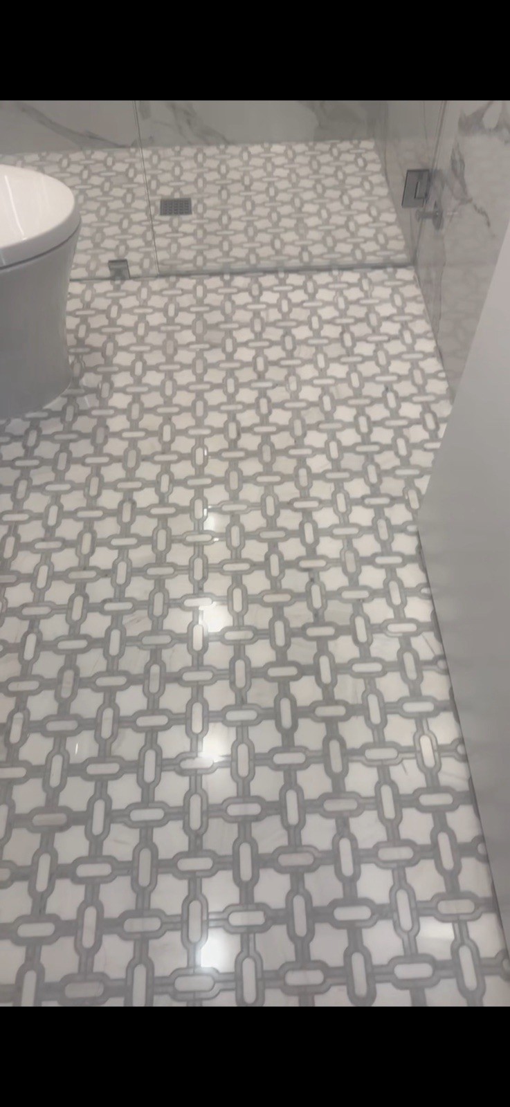Mosaic Art Bianco Gridwork Polished Floor Tile White Gray Geometric 10mm