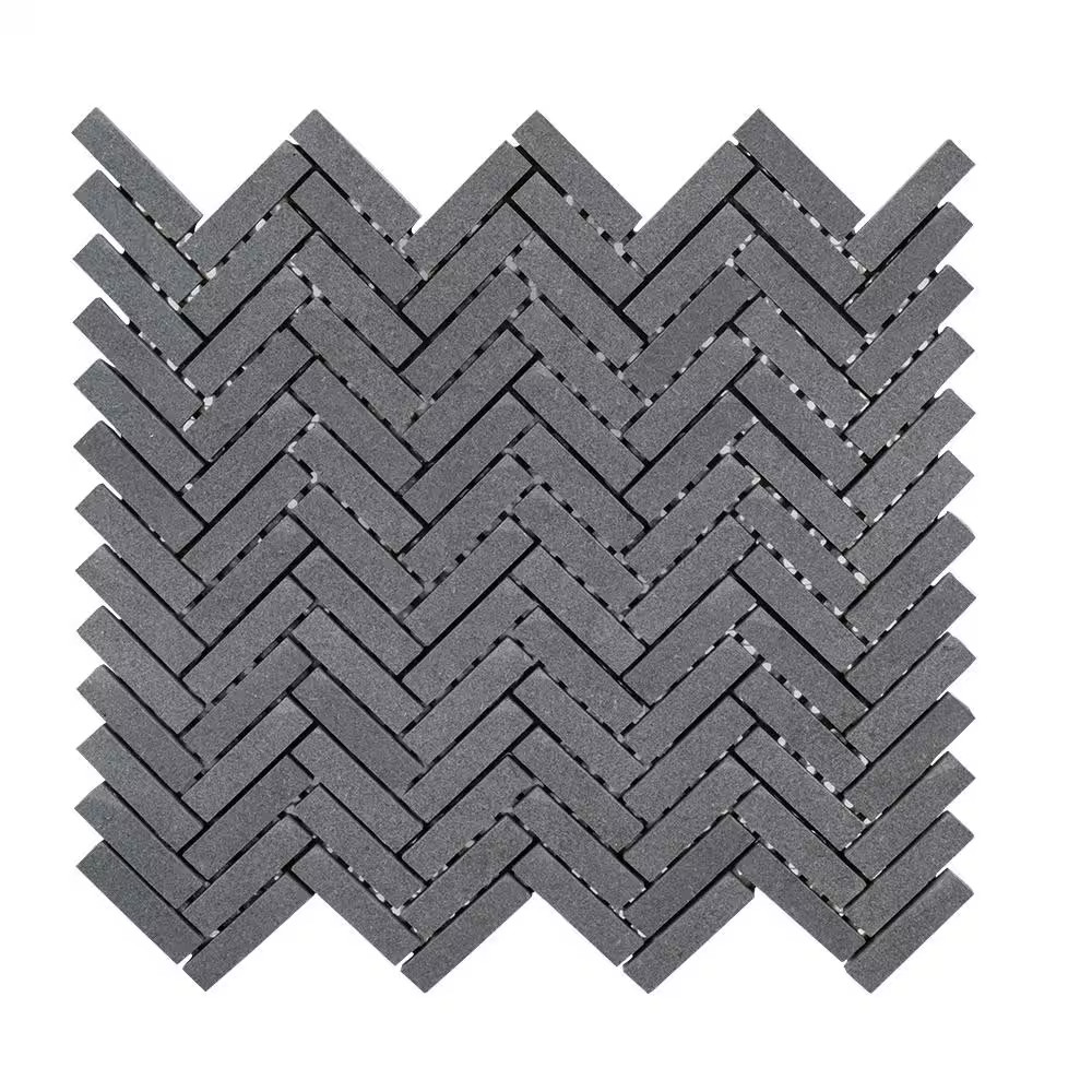Basalt Herringbone Gray 10 In. X 10.75 in Honed Basalt Wall and Floor Mosaic Til