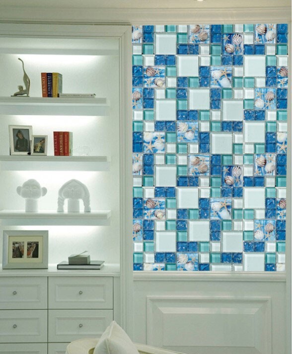 Blue Crackle Glass Mosaic Wall & Floor Tile Beach House Style Backsplash