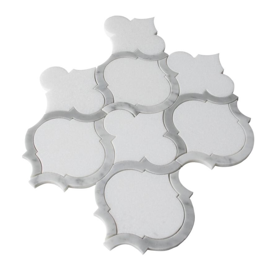 Box of 5 White Thassos & Bianco Carrara Arabesque Marrakech Marble Mosaic Tiles