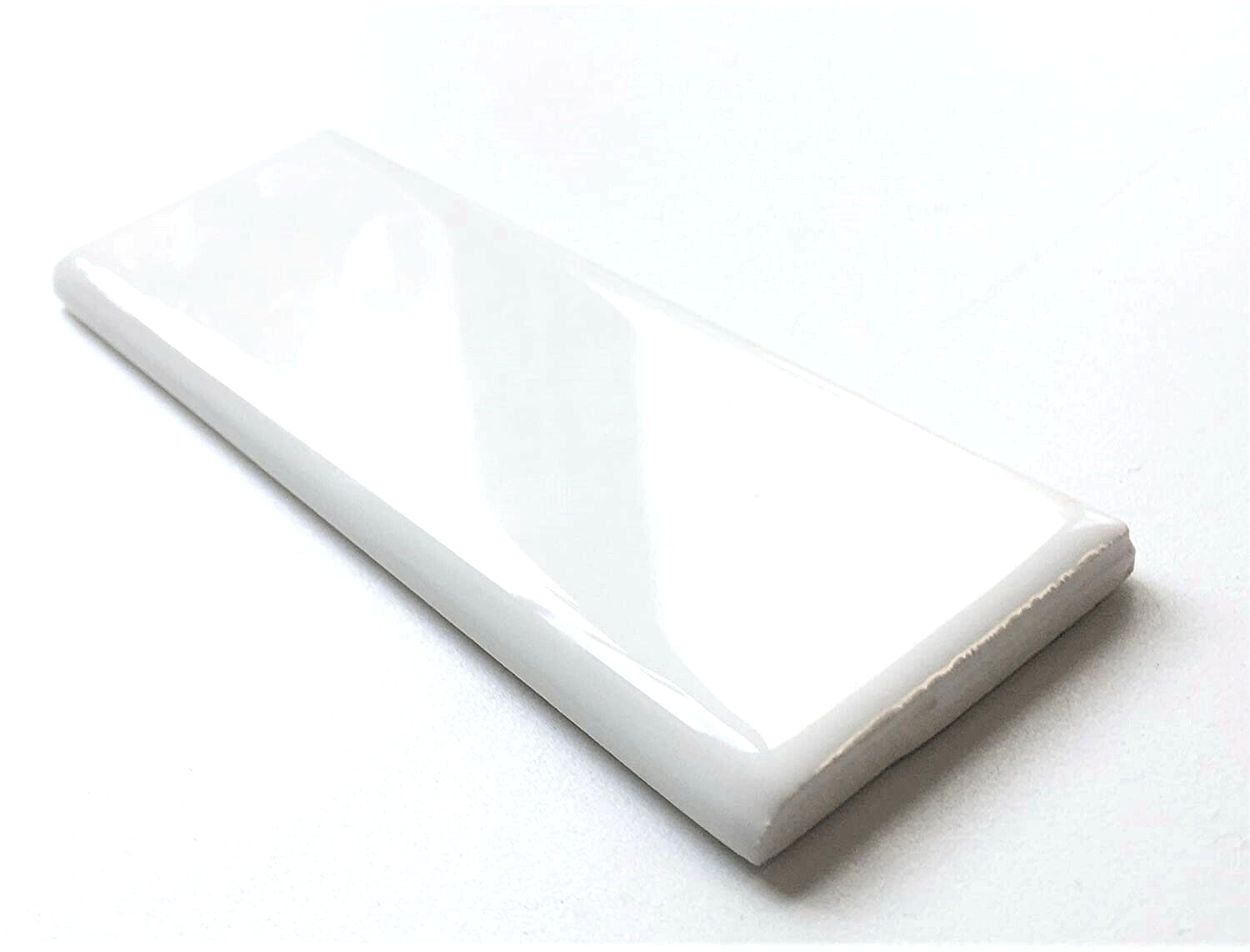 2×6 White Glossy Ceramic Bullnose for Squarefeet Depot 3×6 or 4×4 Wall Tile