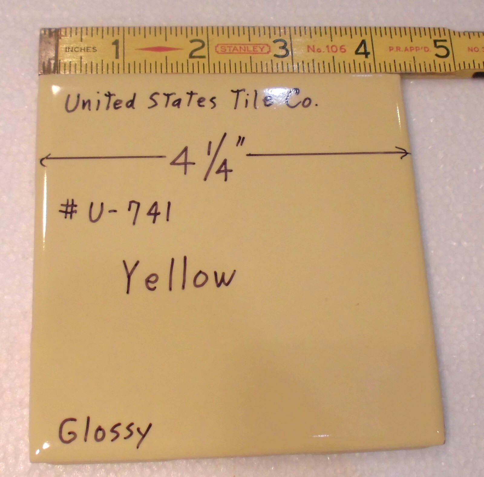 1 pc. Yellow 4-1/4″ Glossy Ceramic Tile by United States Tile Co. #U-741