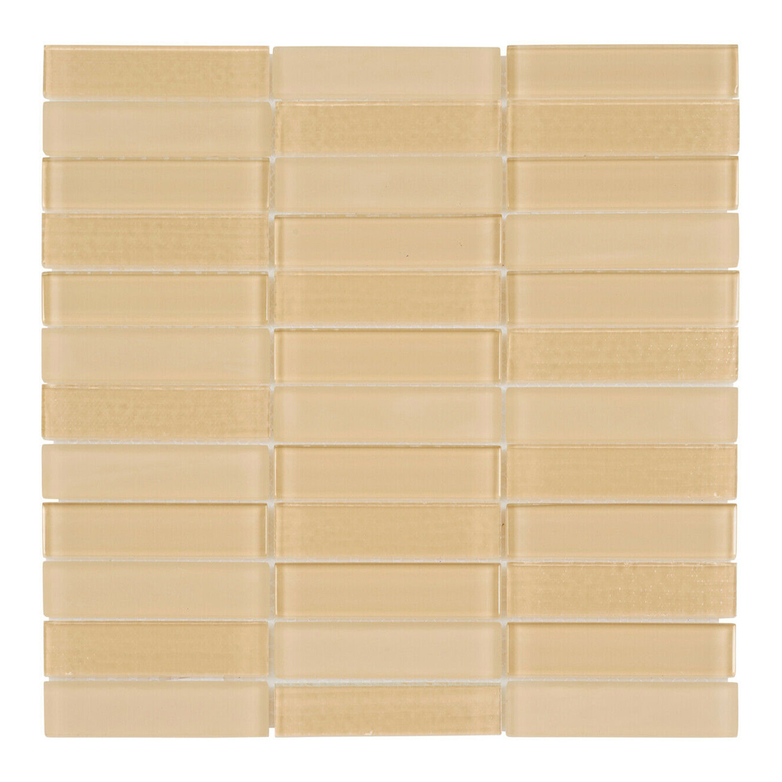 Beige Cream Crystal Glass Mosaic Tile Textured Matte Blend Stacked Backsplash