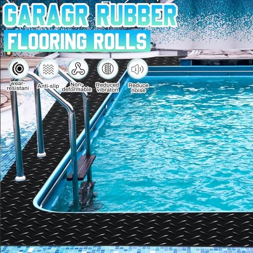 30 in × 5 ft Rubber Flooring Rolls Mats, 30 in x 5 ft Black Diamond Plate