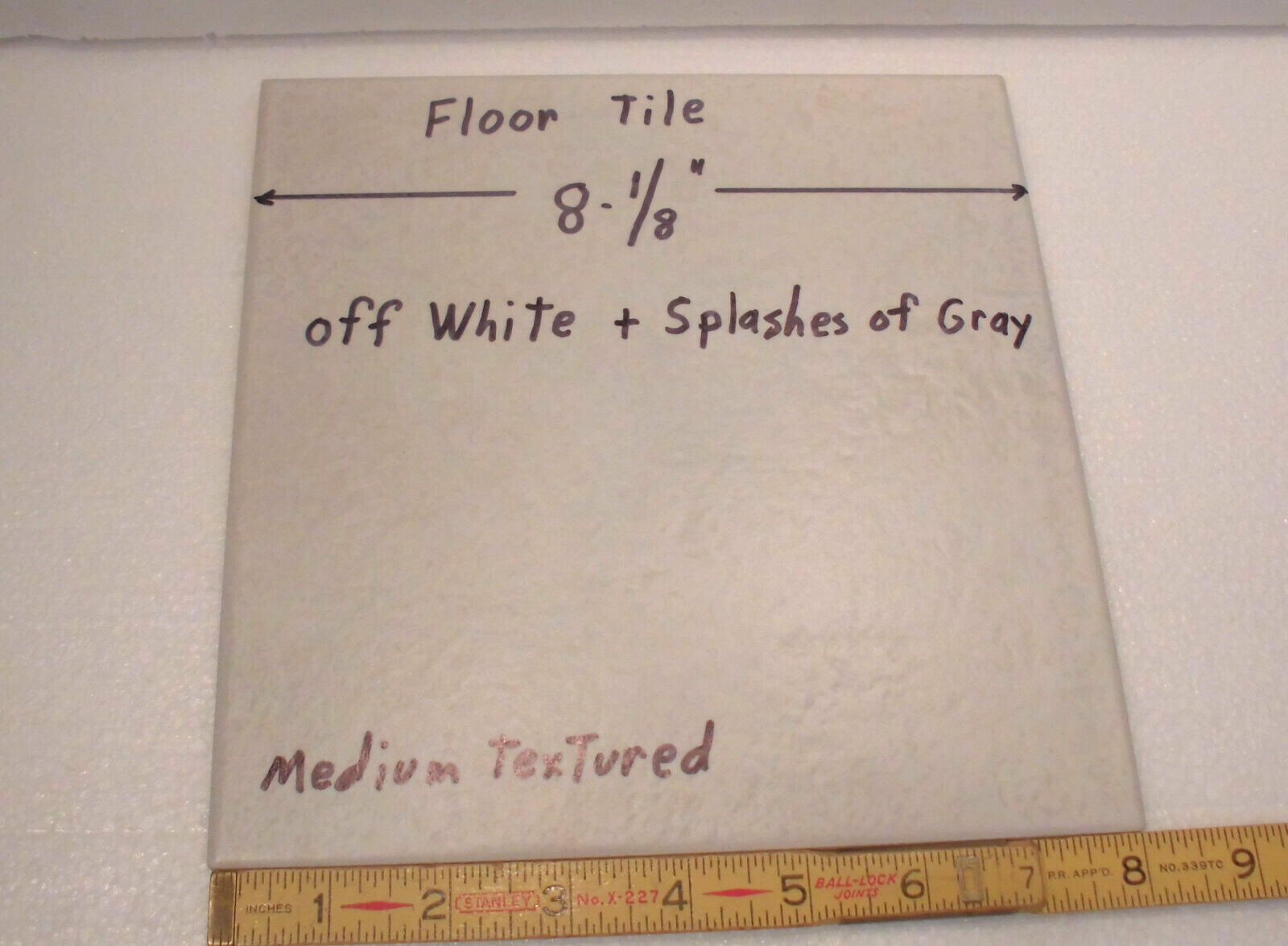 1 pc. Ceramic 8″ Floor Tile: Off-white with Mixed Grays, Medium Textured, New