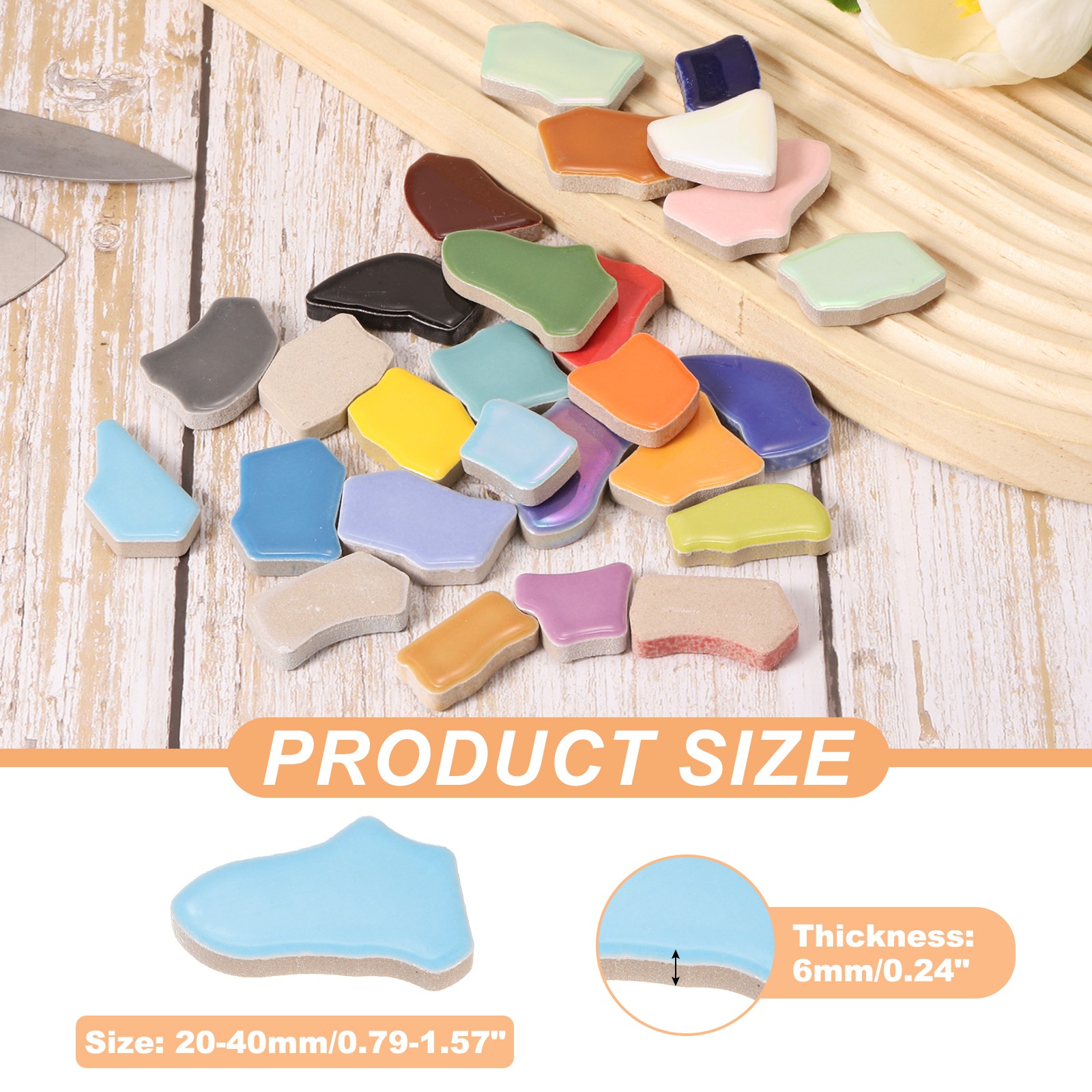 250g/0.55LB Irregular Ceramics Mosaic Tiles, 0.79″-1.57″ Mosaic Tile, Sky Blue