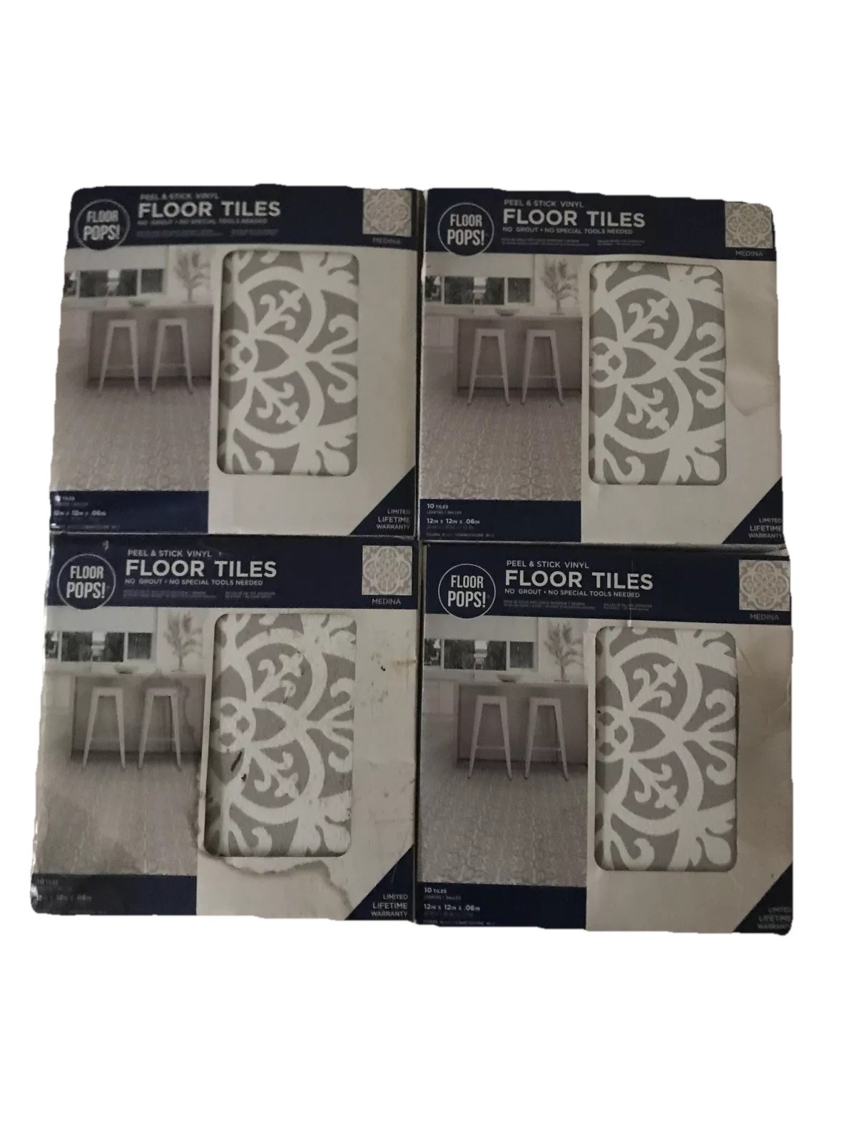 ***4 BOXES BRAND NEW ***FloorPops FP2942 Medina Peel & Stick Floor Tiles, Grey