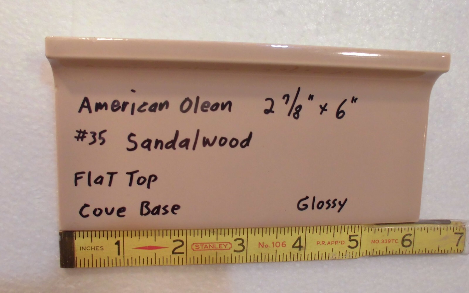 1 pc. Medium Brown: Flat Top; base/cove Ceramic Tile; 6″ X 2-7/8″ American Olean