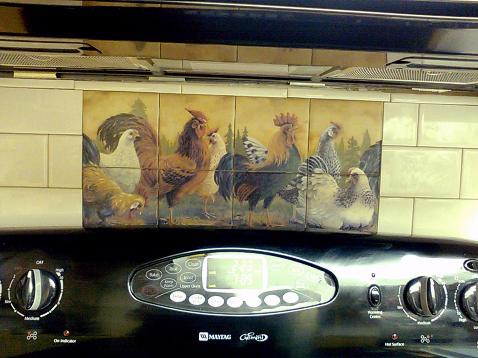 17 x 8.5 Art Mural Ceramic Countryside Hen Rooster Backsplash Bath Tile #400