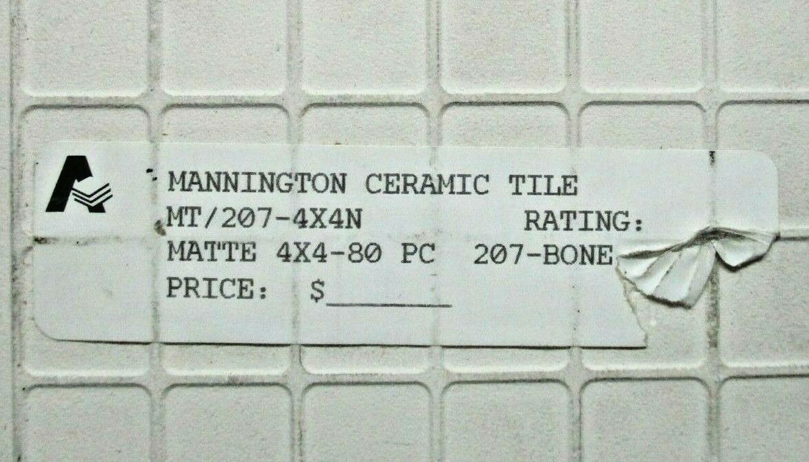 1 Wall Tile Mannington USA 4-3/8″ Square Matte 207 Bone Ceramic Porcelain Vtg