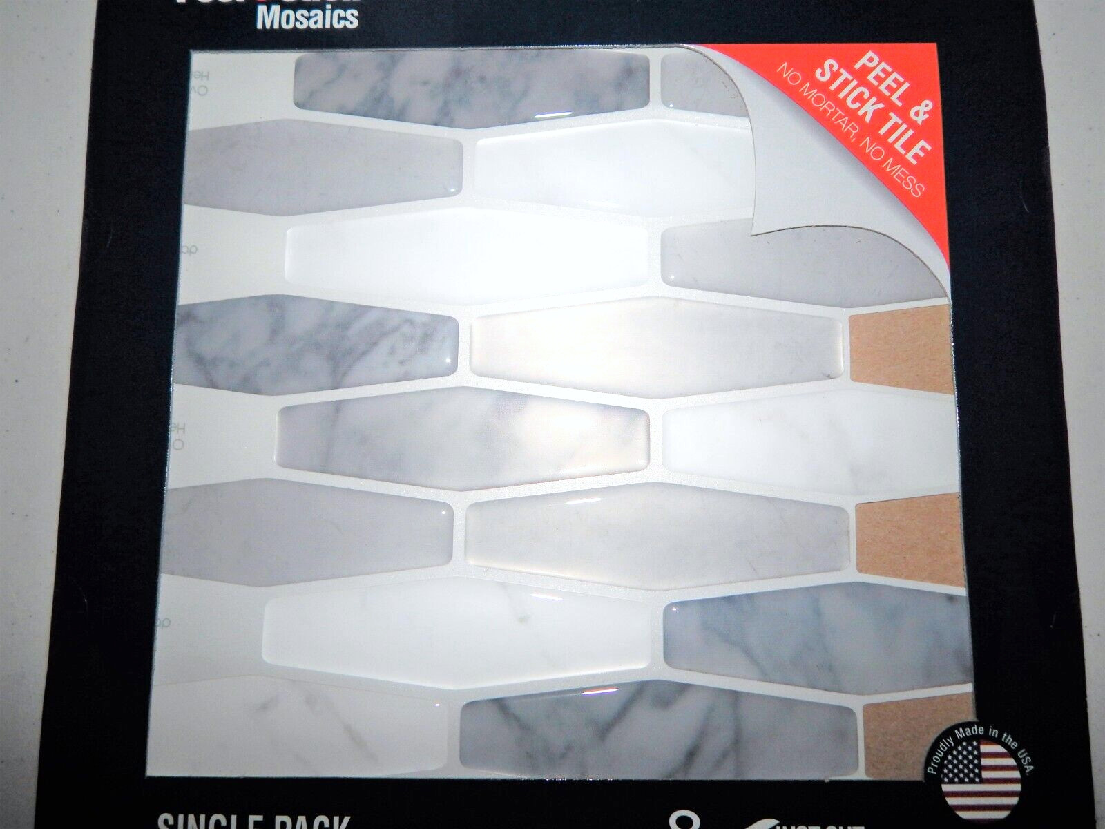 Peel-and-Stick Mosaic Wall Tile, 9.4″ X 10″ Marmol Elongated Made USA FREE SHIP