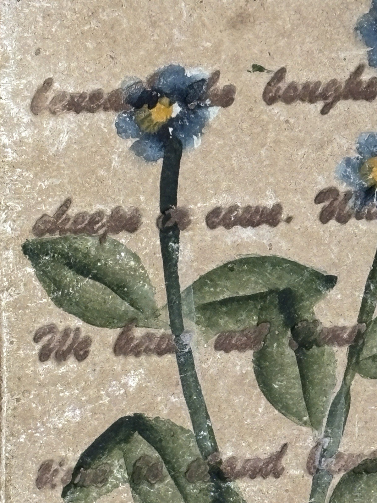Vintage Wall Tile With Poem & Hand Painted Forget Me Nots Majolica Plaque