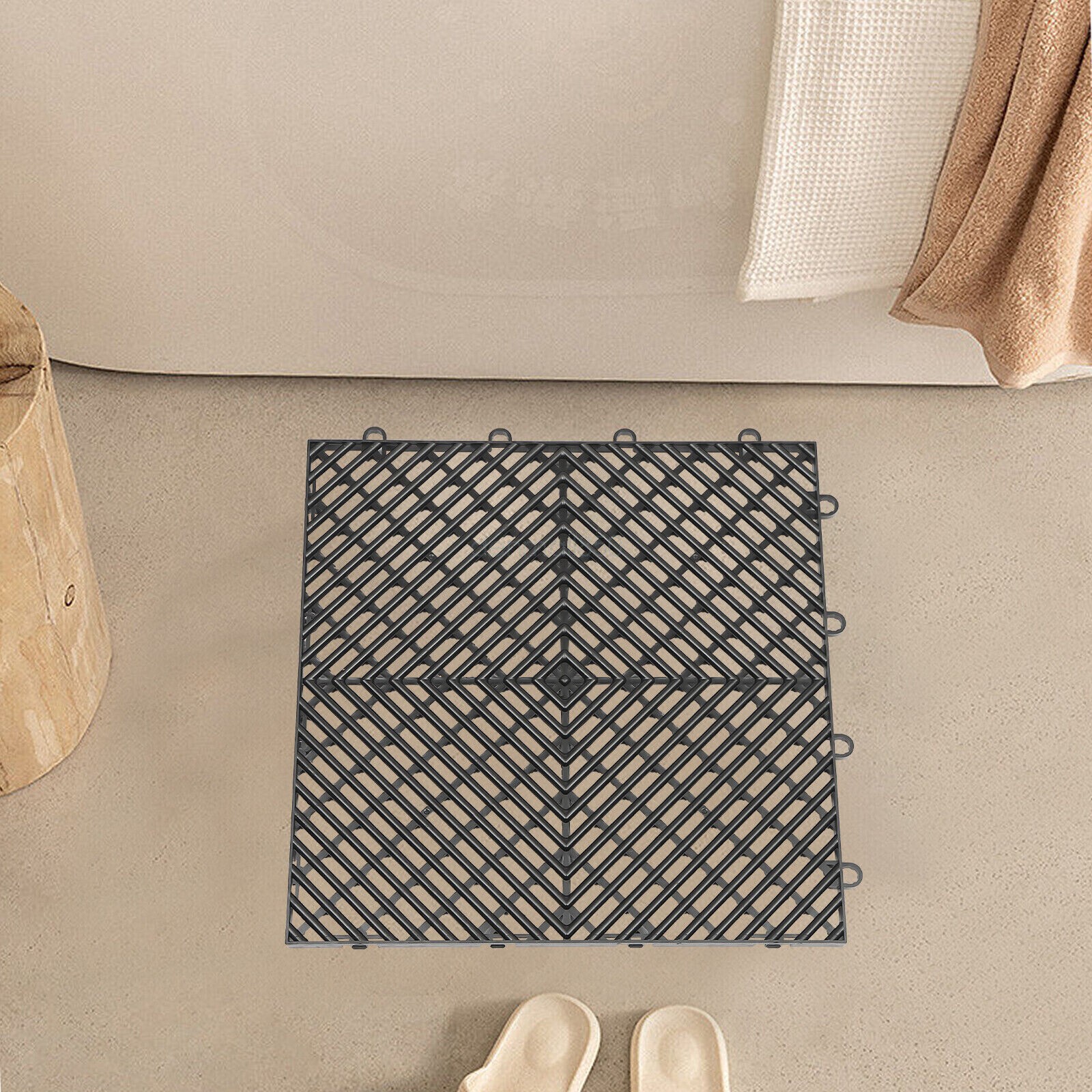 12×12″ Interlocking Garage Floor Tiles 25/55 PCS Deck Tile Snow Water Drainage