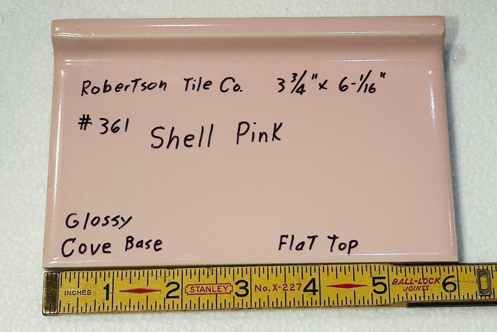 1 pc. Gloss Pink: 3-3/4″ X 6-1/16″ Ceramic Cove-Base Tile, Robertson, Flat Top