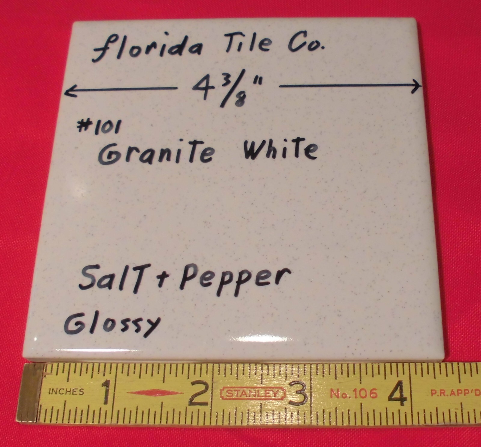 1 pc. Salt + Pepper / Granite White: 4-3/8″ Glossy Ceramic Tile by Florida Co.